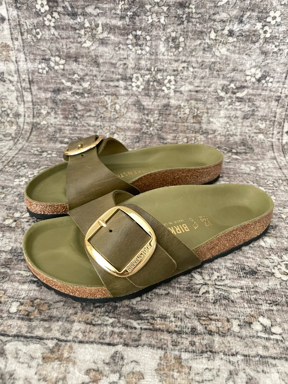 Birkenstock Madrid Big Buckle Olive Green Leather Sandals Size 37 Regular Width